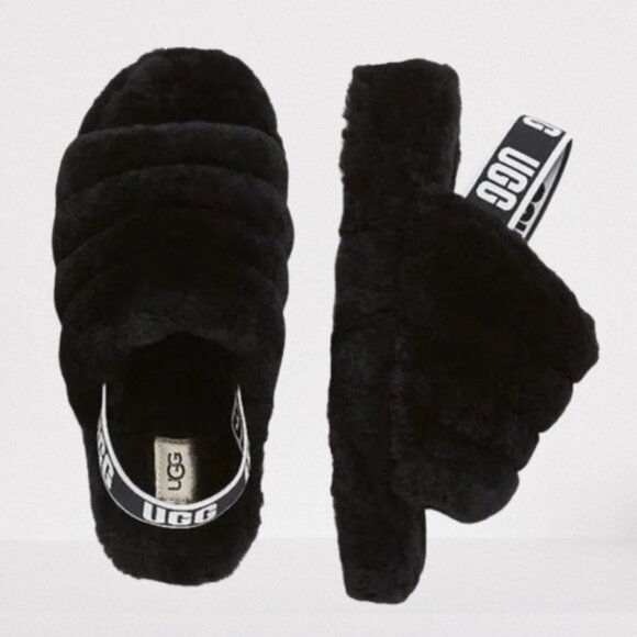 UGG Women's Black Fluff Yeah Slippers Size 6 Worn Twice - Picture 2 of 10